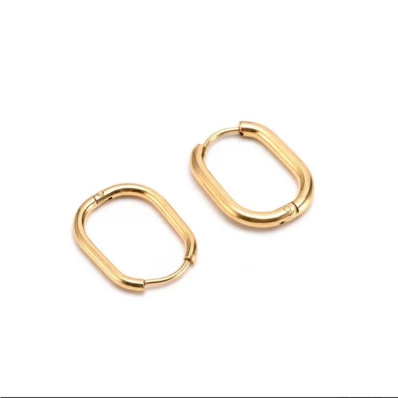 Oval Hoop Earrings, 18K Gold Plated U-Shaped Hoop Earrings - Picture 3 of 5